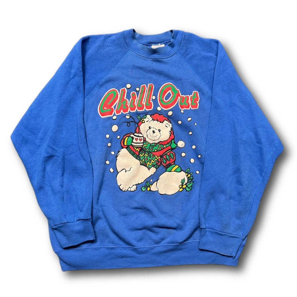 Winter Bear 1991 Christmas Holiday Vintage Blue Crewneck